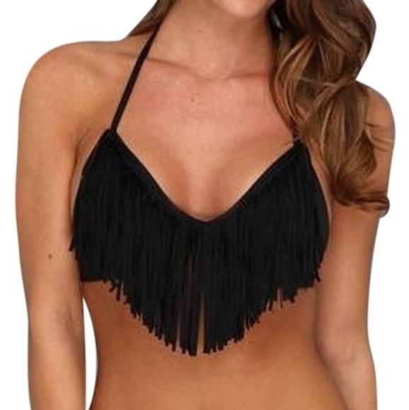 black fringe bikini top
